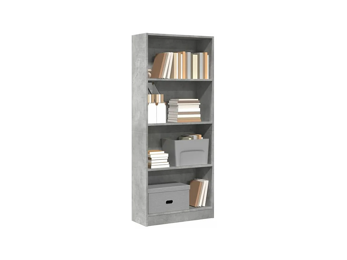 Bibliothèque gris béton 60x24x143 bois d'ingénierie