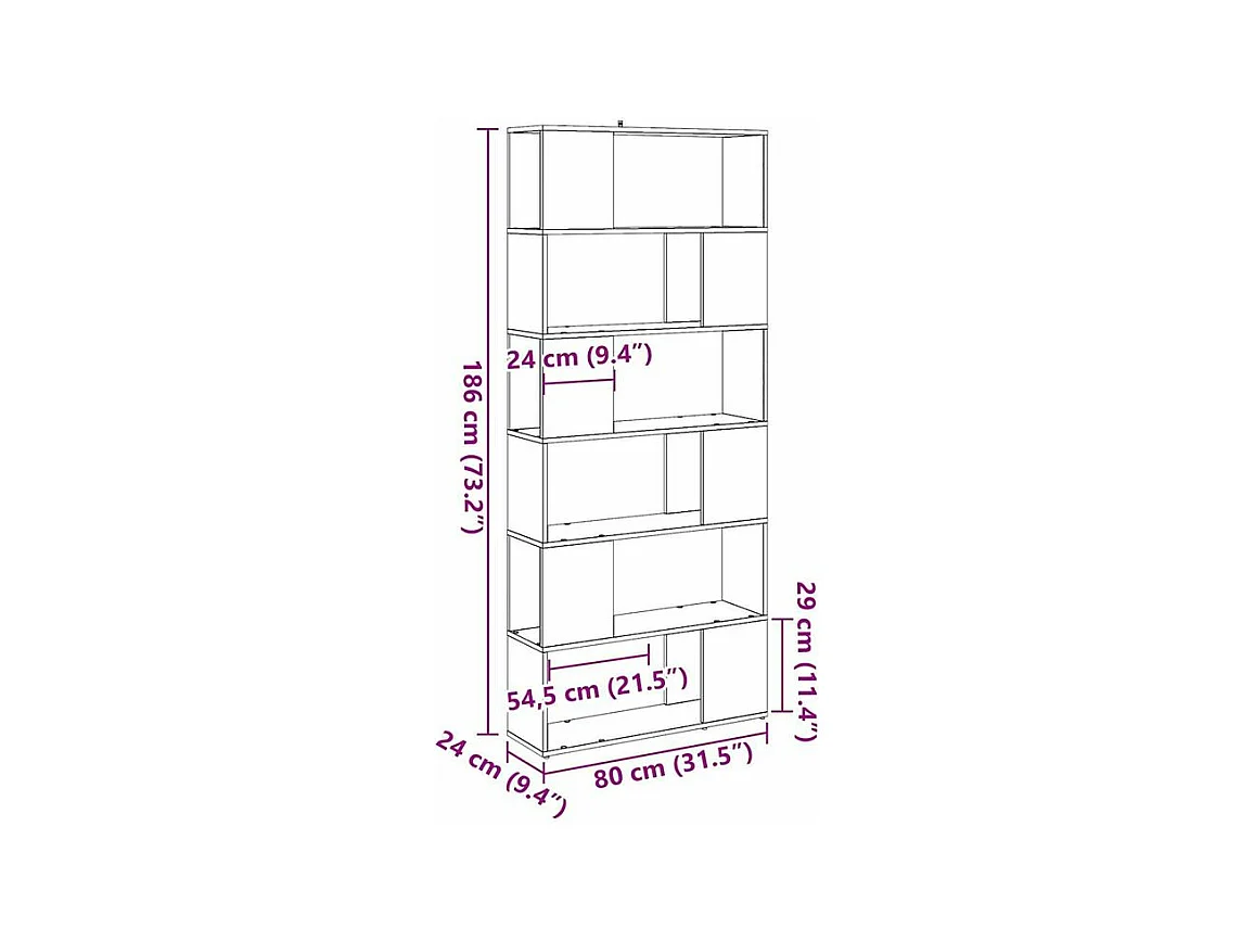 Bibliothèque-Séparateur de pièce chêne artisanal 80x24x186