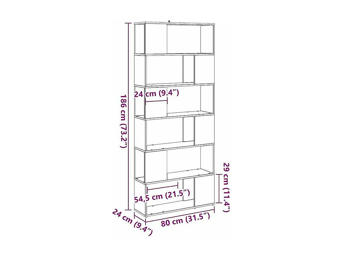 Bibliothèque-Séparateur de pièce chêne artisanal 80x24x186