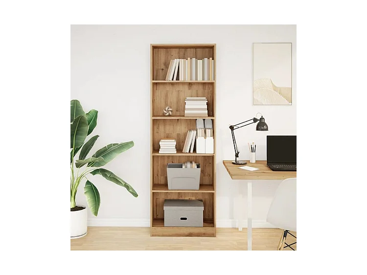 Bibliothèque chêne artisanal 60x24x176 bois d'ingénierie