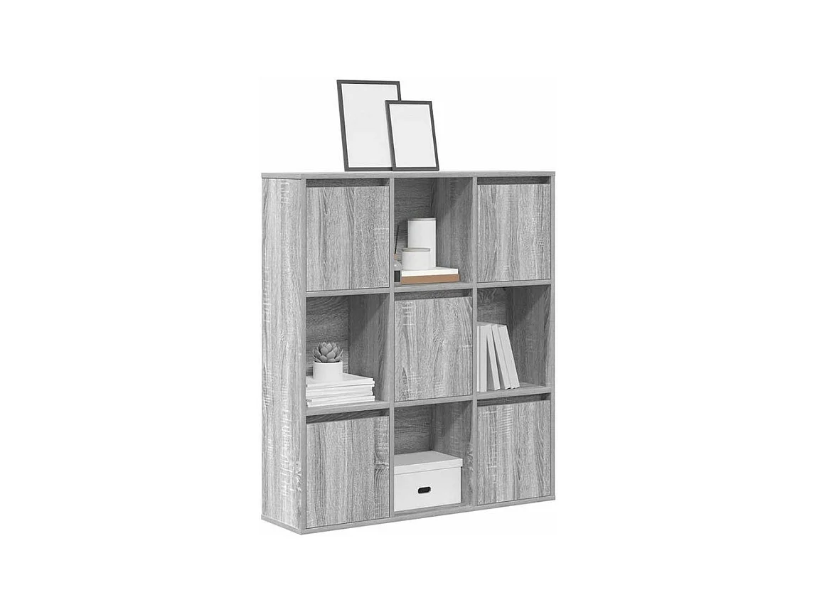 Meuble de rangement Kate 89cm - 4 niches 5 portes-Couleur Chêne gris