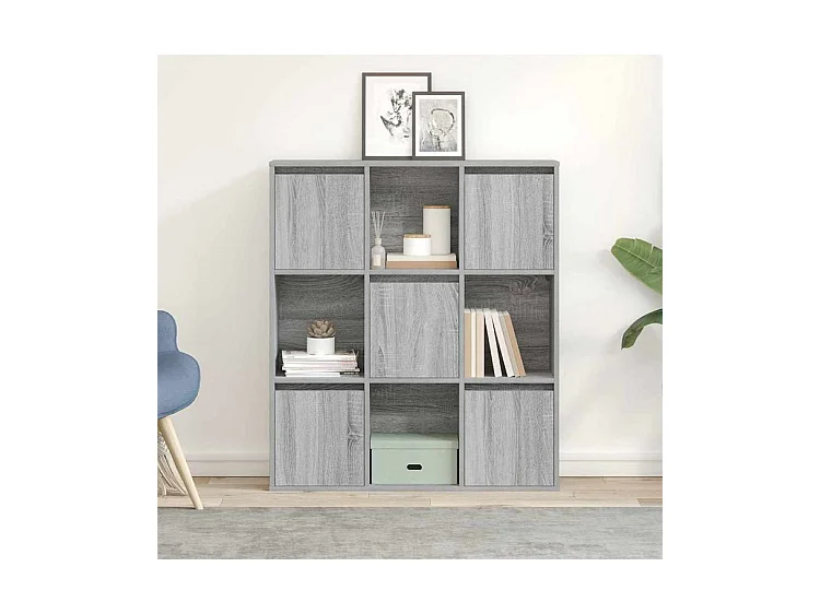 Meuble de rangement Kate 89cm - 4 niches 5 portes-Couleur Chêne gris