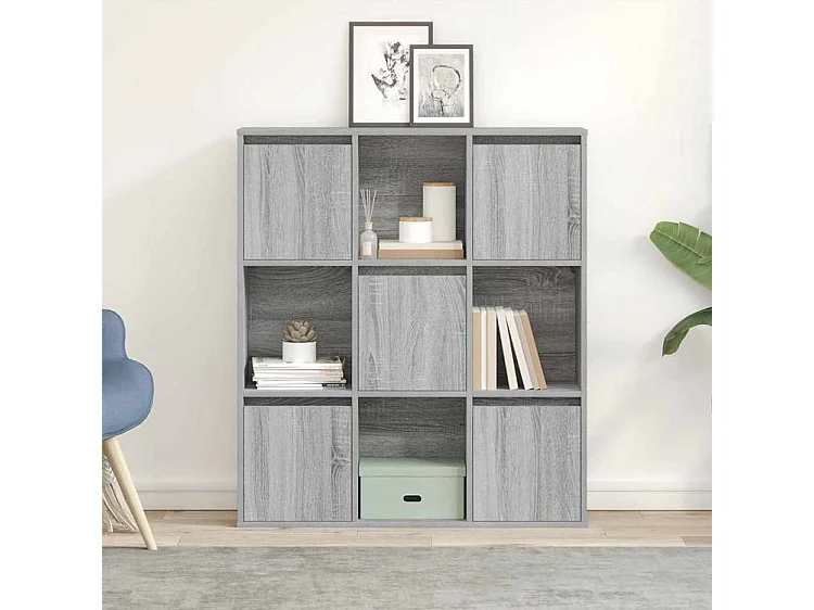 Meuble de rangement Kate 89cm - 4 niches 5 portes-Couleur Chêne gris