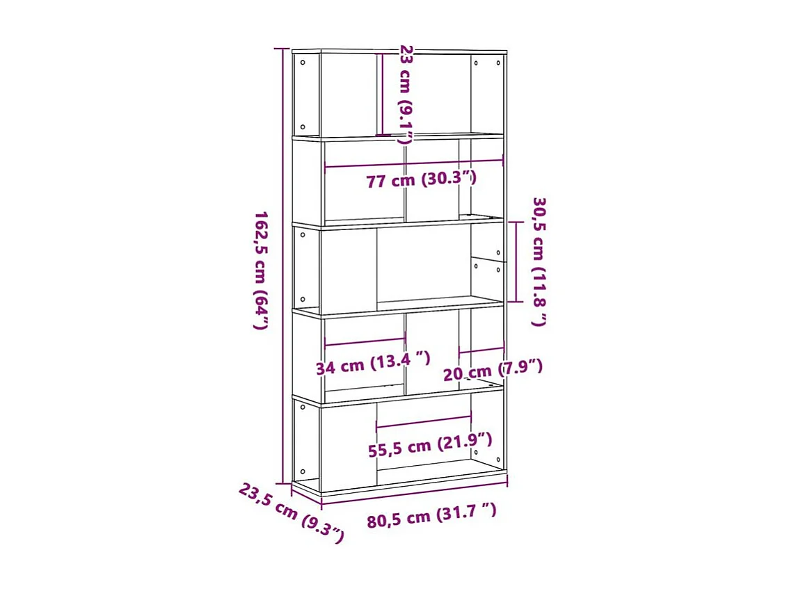 Bibliothèque 5 niveaux noir 80,5x23,5x162,5 bois ingénierie