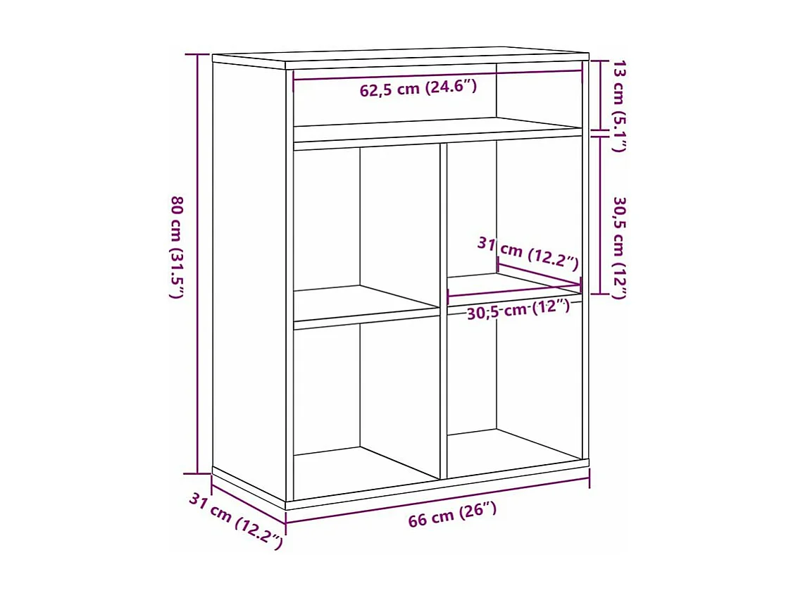 Bibliothèque gris béton 66x31x80 bois d’ingénierie