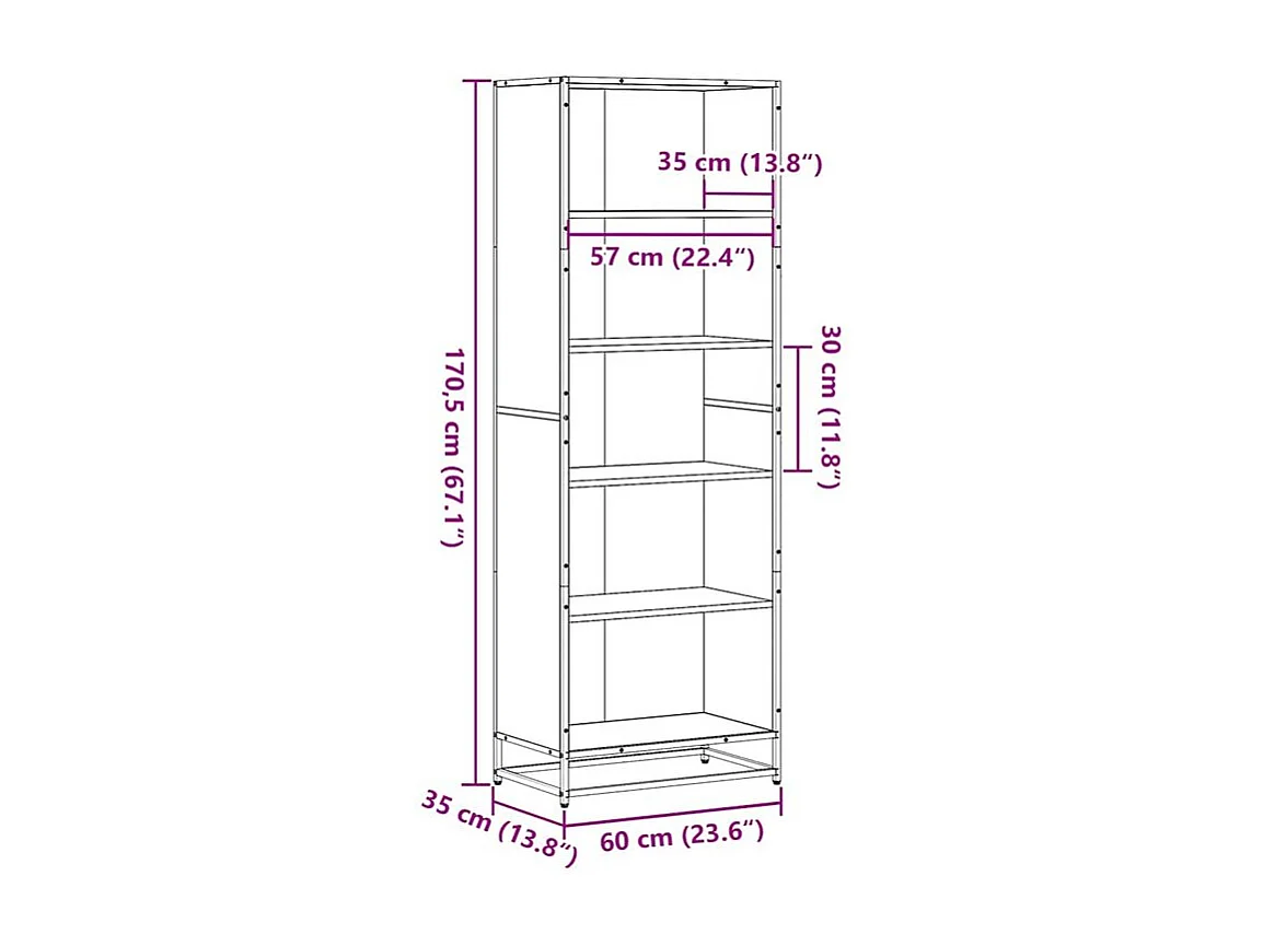 Bibliothèque chêne marron 60x35x170,5 bois d'ingénierie
