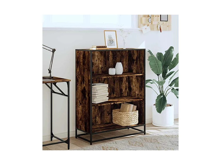 Bibliothèque chêne fumé 80,5x35x107,5 bois d'ingénierie