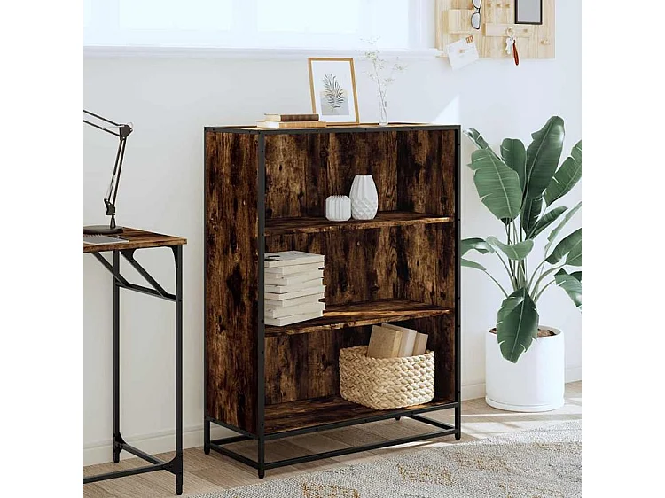 Bibliothèque chêne fumé 80,5x35x107,5 bois d'ingénierie