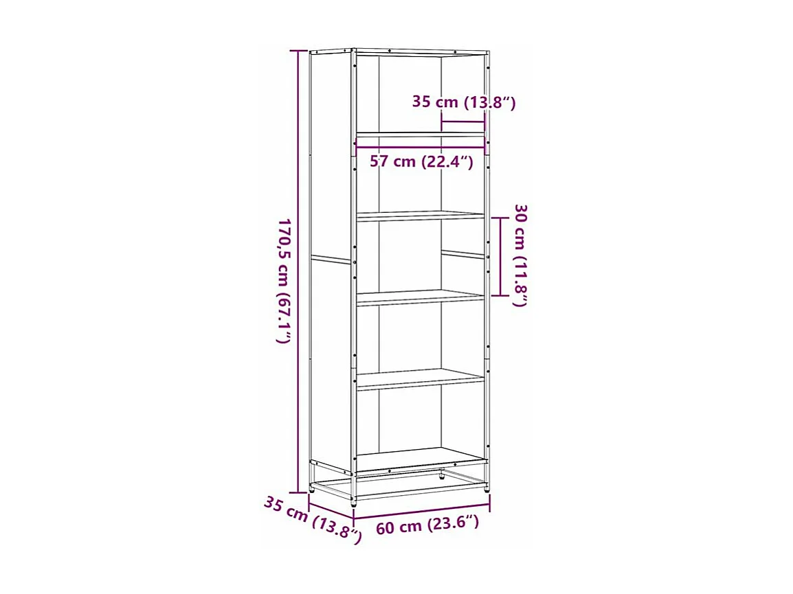 Bibliothèque chêne fumé 60x35x170,5 bois d'ingénierie