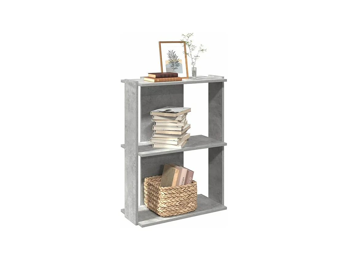Bibliothèque à 3 niveaux gris béton 60x30x80 bois ingénierie