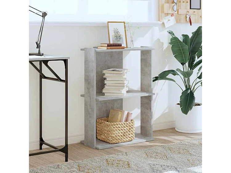 Bibliothèque à 3 niveaux gris béton 60x30x80 bois ingénierie