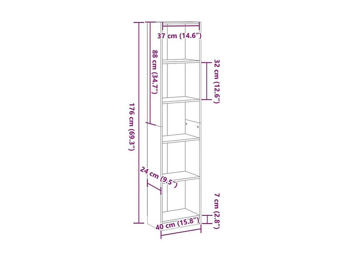Bibliothèque vieux bois 40x24x176 bois d'ingénierie