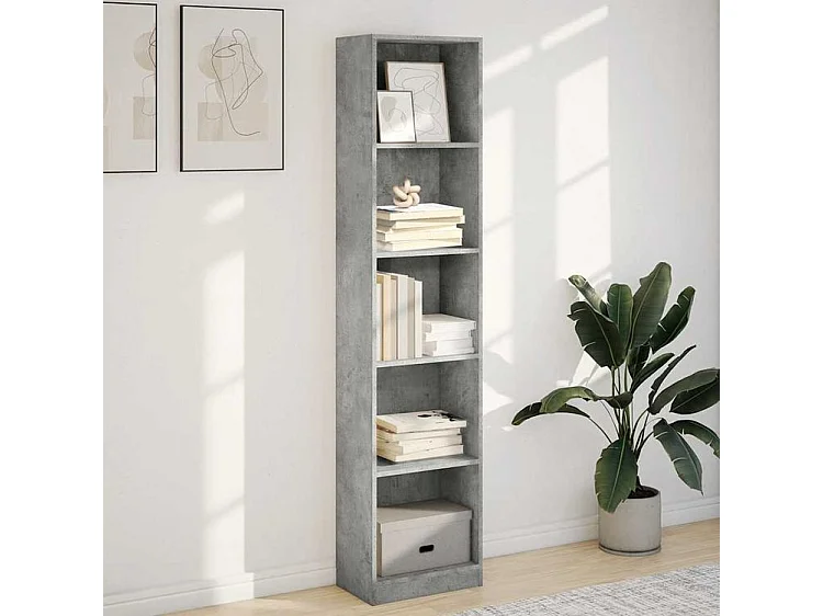 Bibliothèque gris béton 40x24x176 bois d'ingénierie