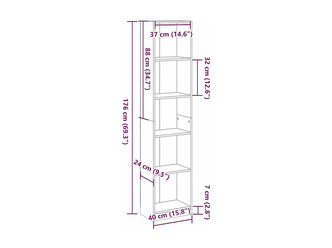 Bibliothèque gris béton 40x24x176 bois d'ingénierie