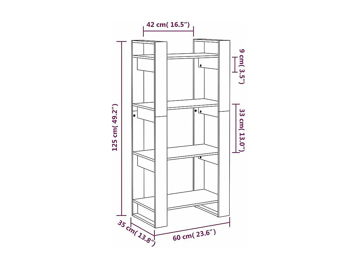 Bibliothèque-Séparateur de pièce Blanc 60x35x125 Bois massif