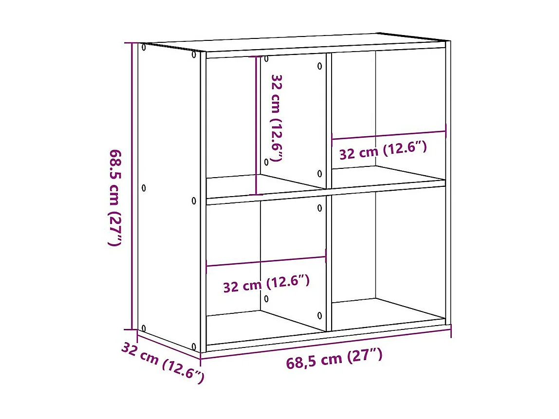 Bibliothèque chêne fumé 68,5x32x68,5 bois d'ingénierie