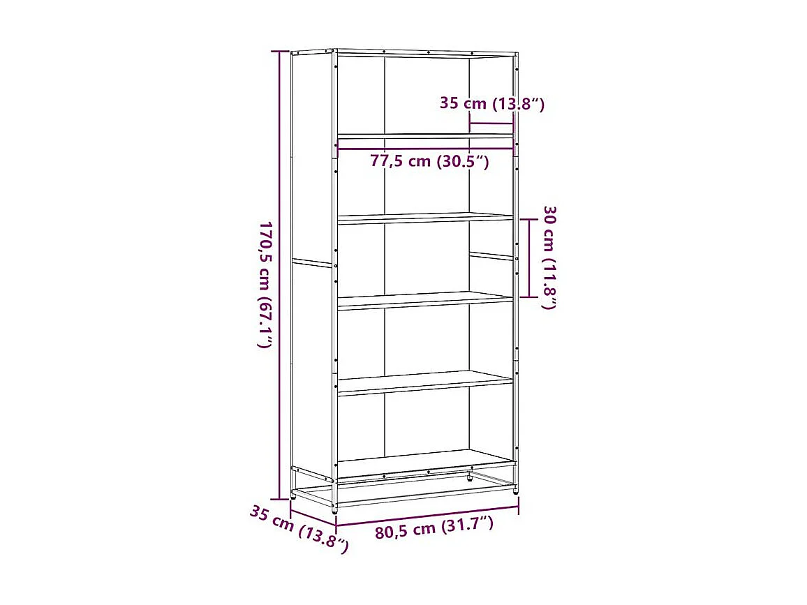 Bibliothèque chêne marron 80,5x35x170,5 bois d'ingénierie