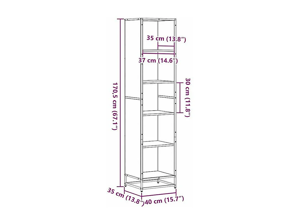 Bibliothèque chêne fumé 40x35x170,5 bois d'ingénierie