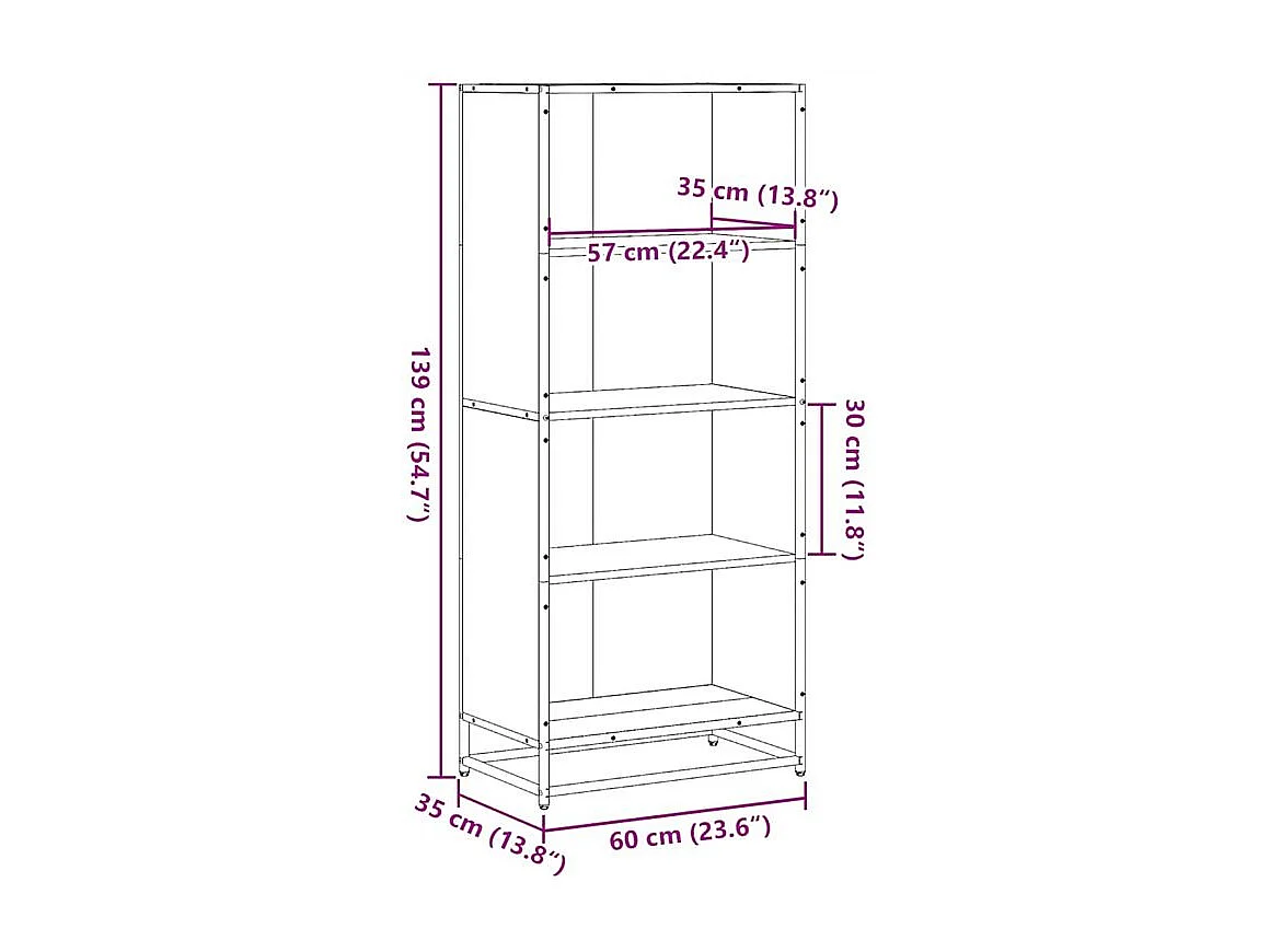 Bibliothèque sonoma gris 60x35x139 bois d'ingénierie
