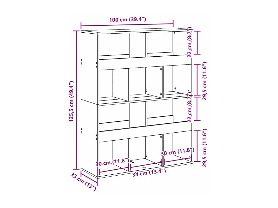 Bibliothèque gris béton 100x33x125,5 bois d'ingénierie