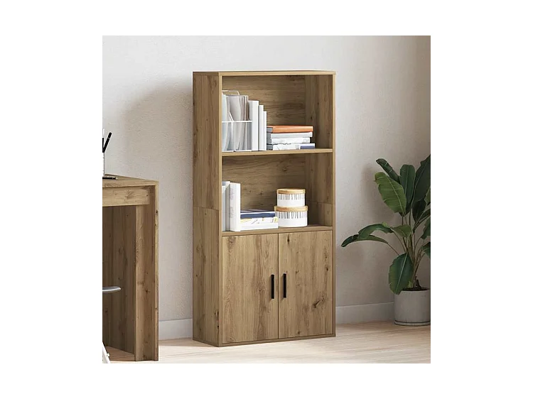 Bibliothèque chêne artisanal 60x24x120 bois d'ingénierie