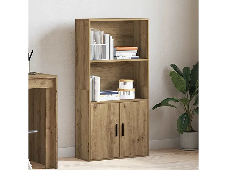 Bibliothèque chêne artisanal 60x24x120 bois d'ingénierie