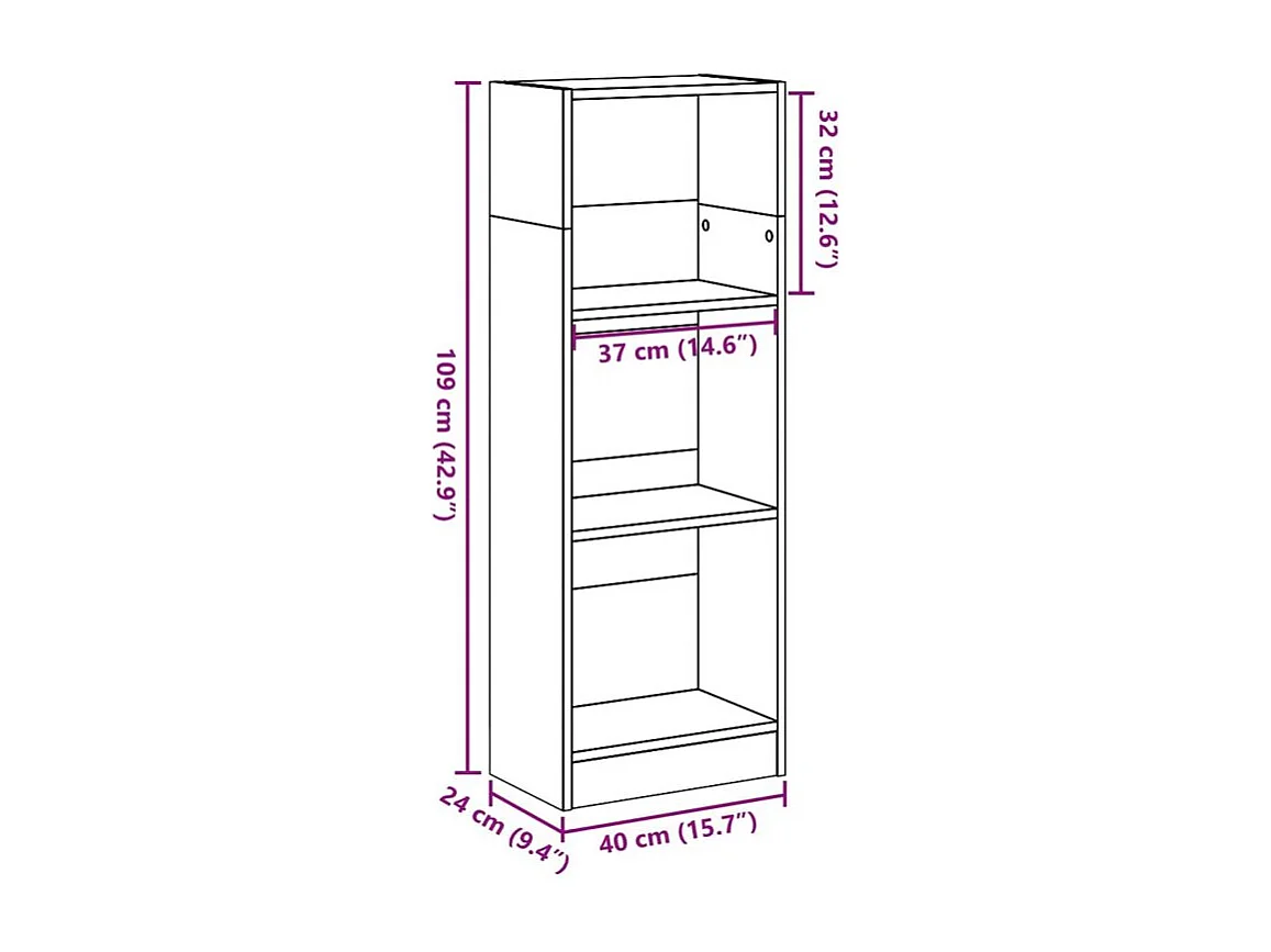Bibliothèque vieux bois 40x24x109 bois d'ingénierie