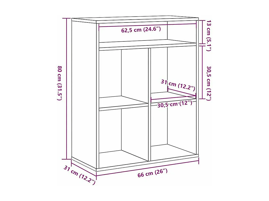 Bibliothèque vieux bois 66x31x80 bois d'ingénierie