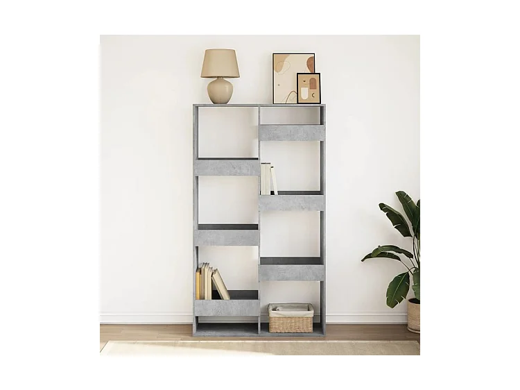 Bibliothèque gris béton 100x33x175 bois d'ingénierie