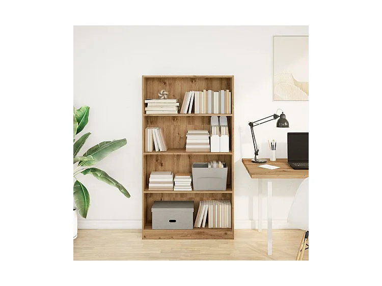 Bibliothèque chêne artisanal 80x24x143 bois d'ingénierie