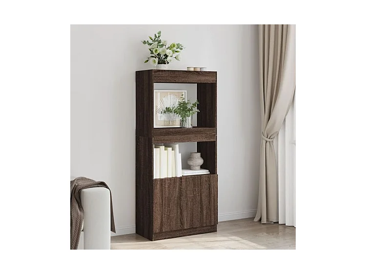 Buffet haut chêne marron 63x33x140 bois d'ingénierie