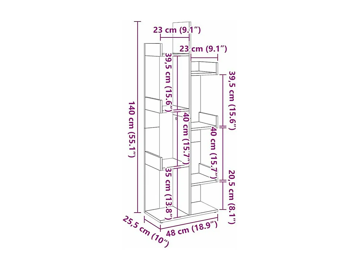 Bibliothèque vieux bois 48x25,5x140 bois d'ingénierie