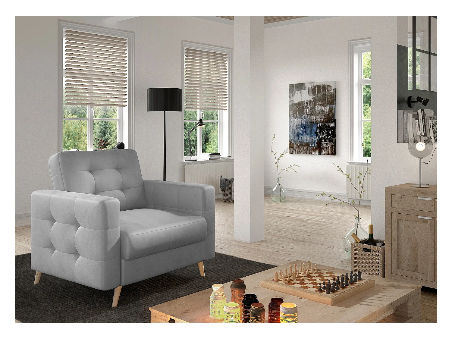 Fauteuil velours ANSKA-Gris clair