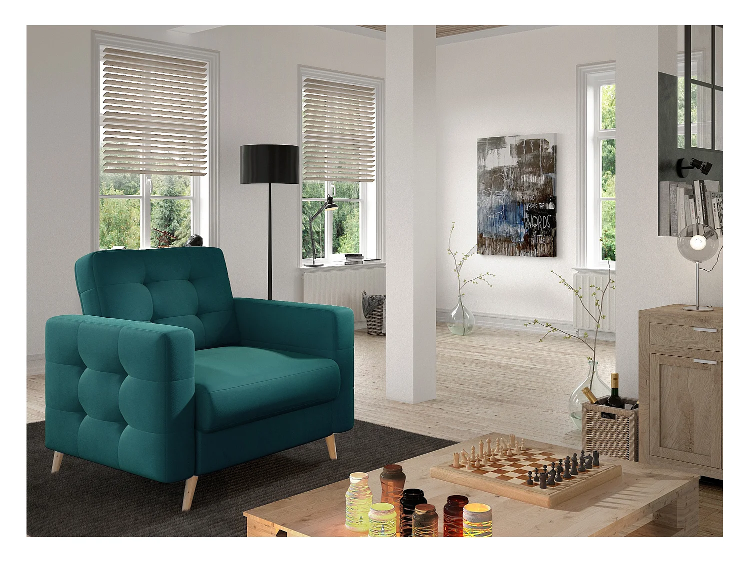 Fauteuil velours ANSKA-Gris clair