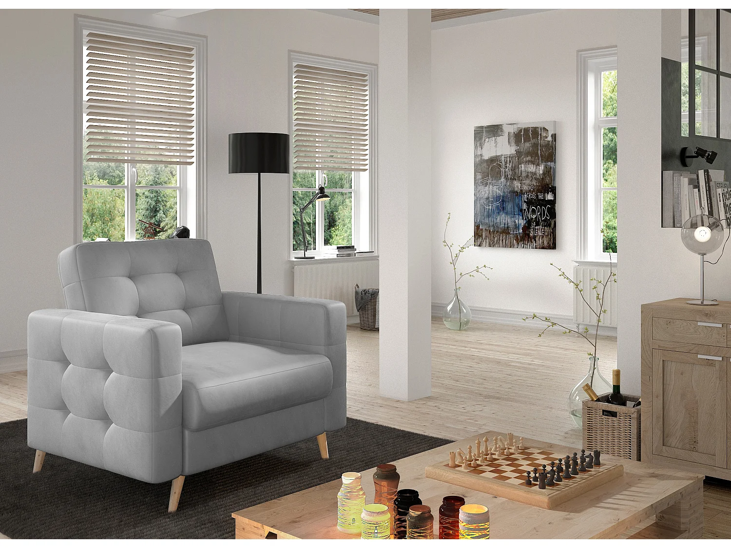 Fauteuil velours ANSKA-Gris clair