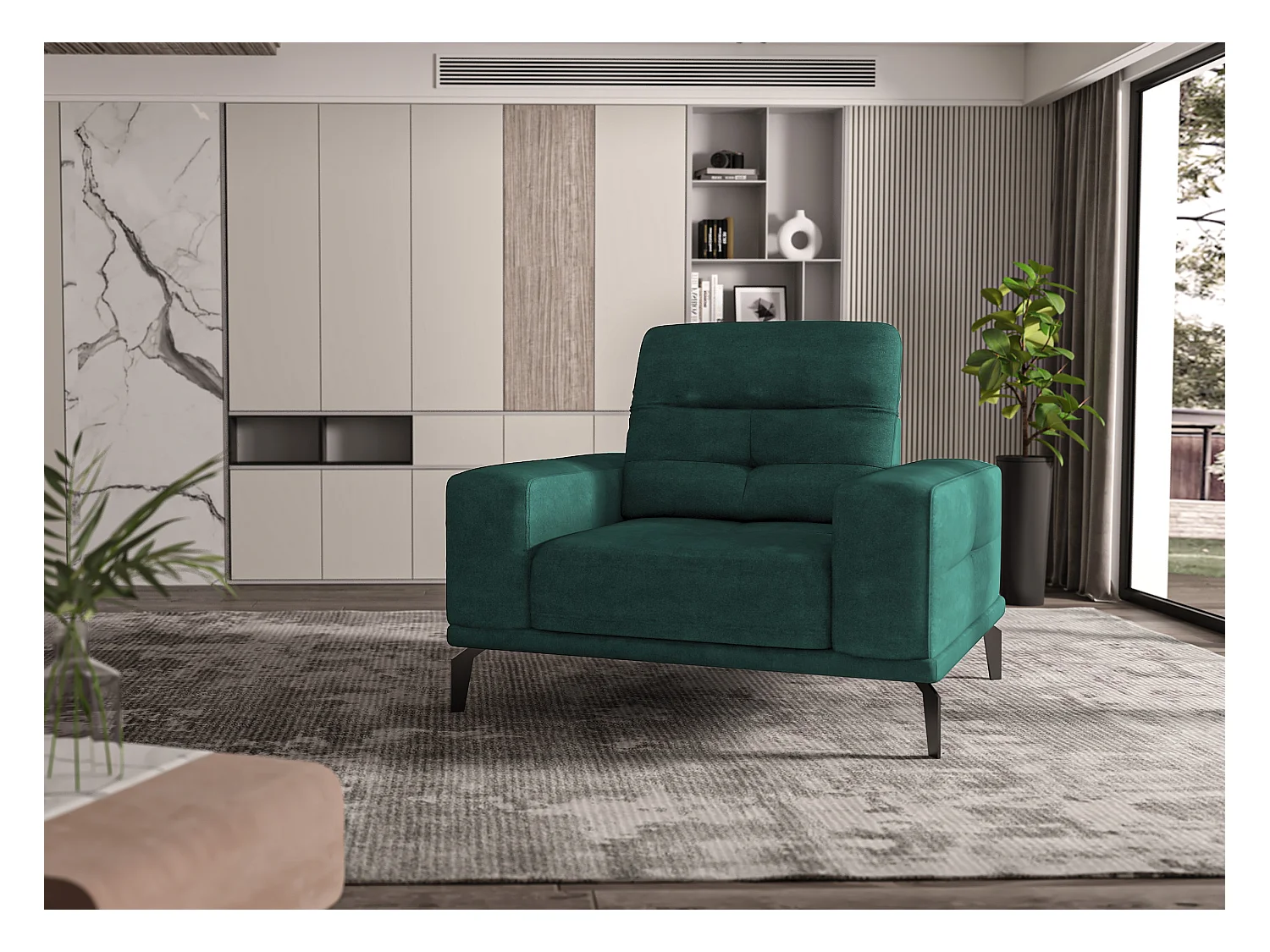 Fauteuil design en velours TORPILLE-Vert forêt