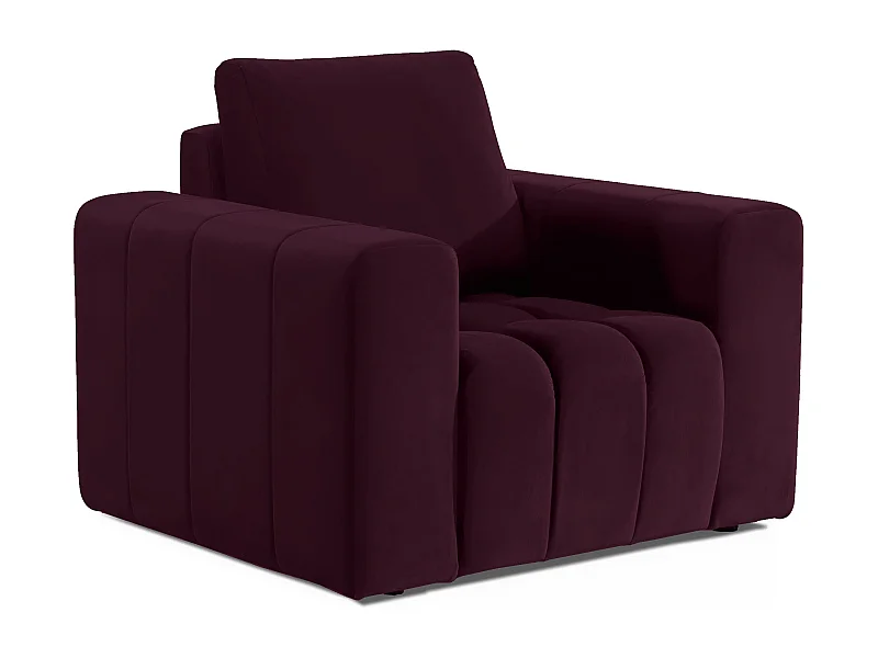 Fauteuil moderne capitonné LARKO velours-Prune
