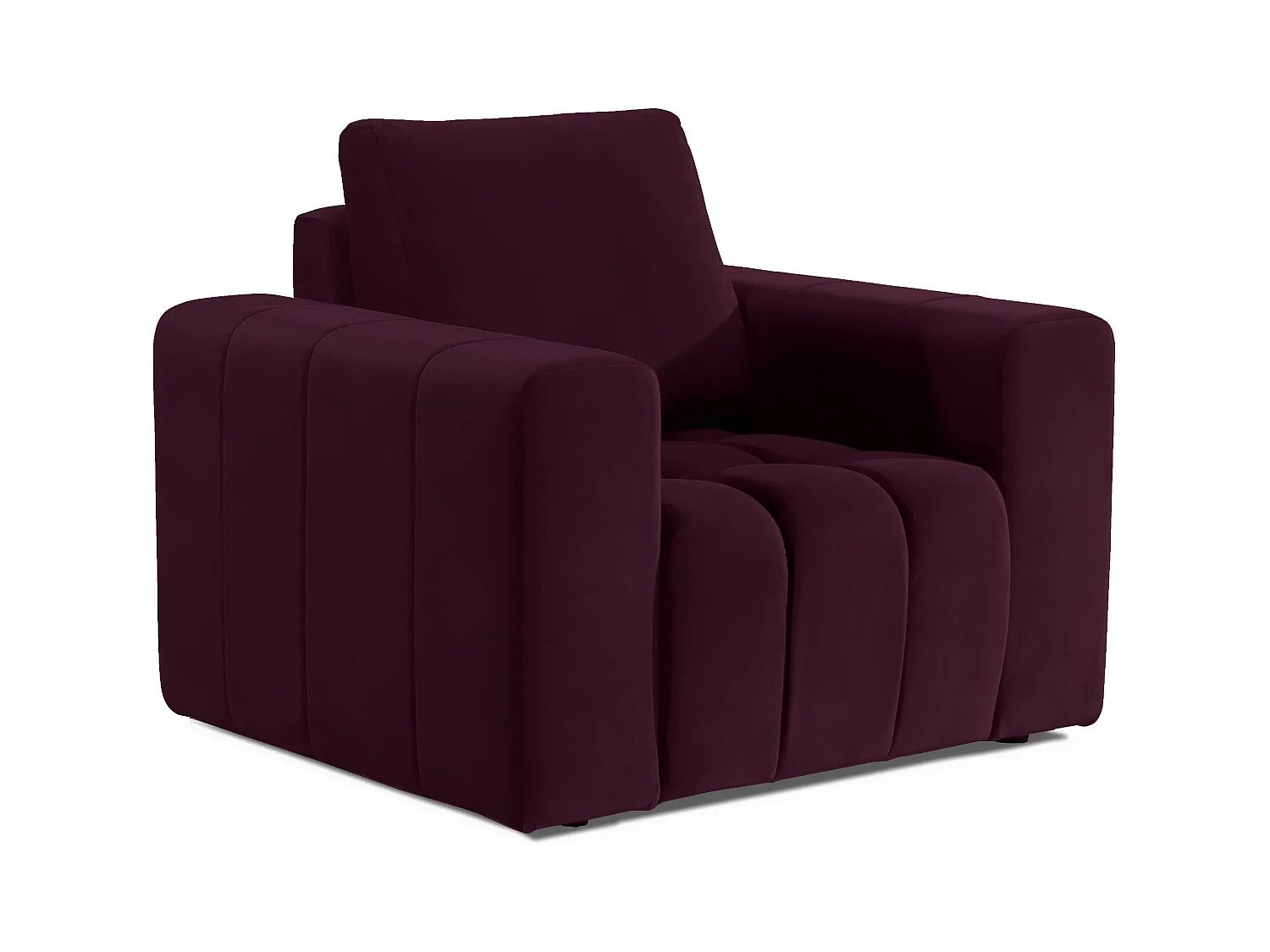 Fauteuil moderne capitonné LARKO velours-Prune
