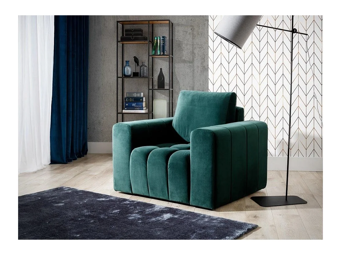 Fauteuil moderne capitonné LARKO velours-Prune