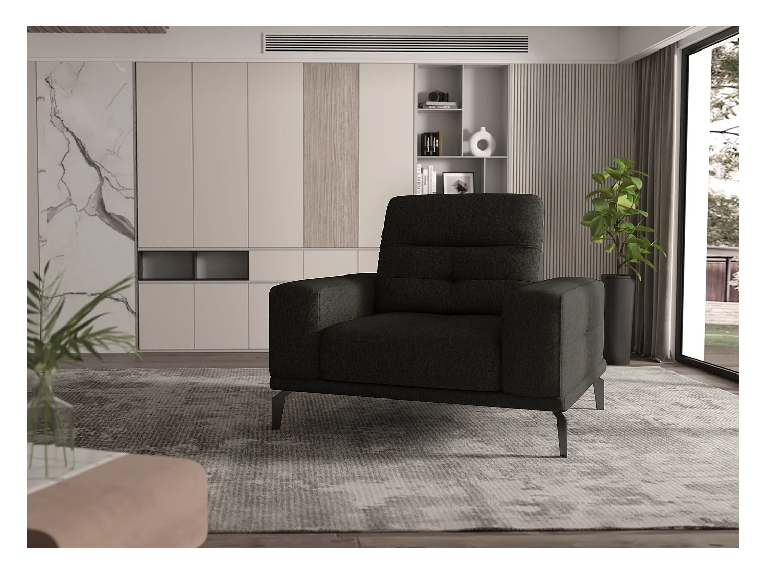 Fauteuil design tissu noir Torpille 125cm