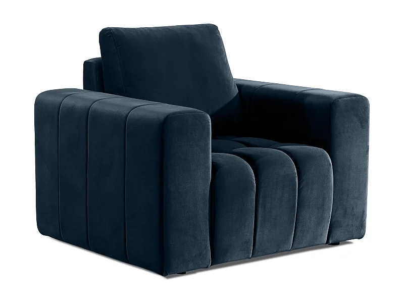 Fauteuil moderne capitonné LARKO velours-Bleu pétrole