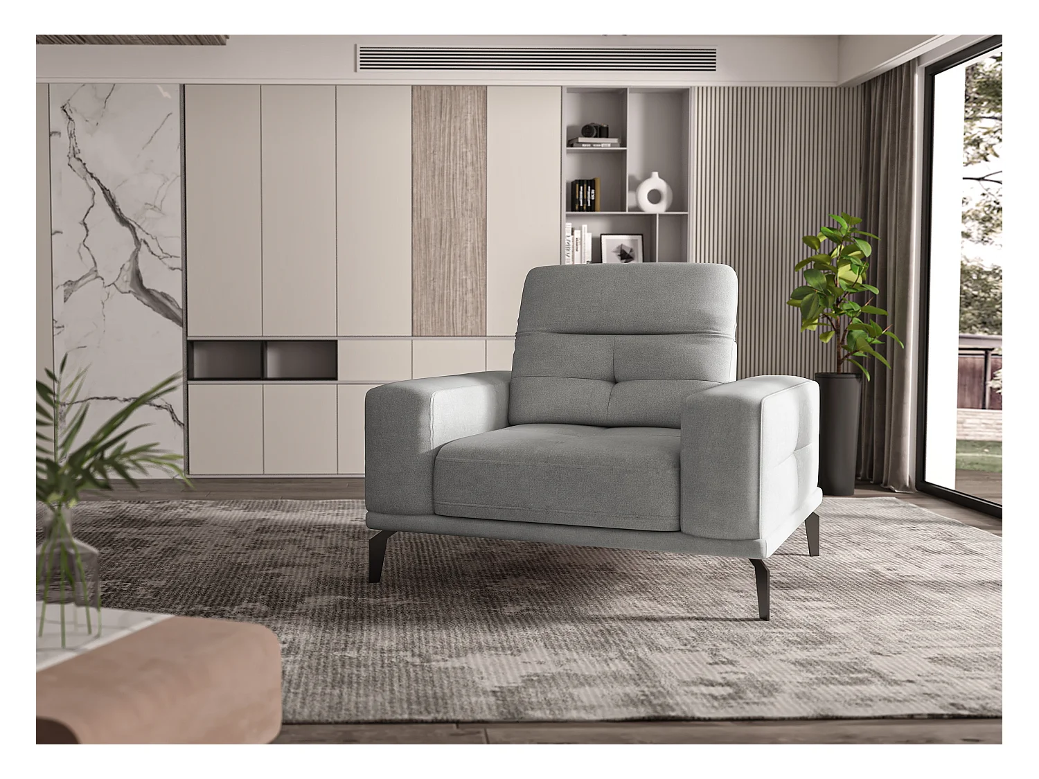 Fauteuil design tissu gris clair Torpille 125cm