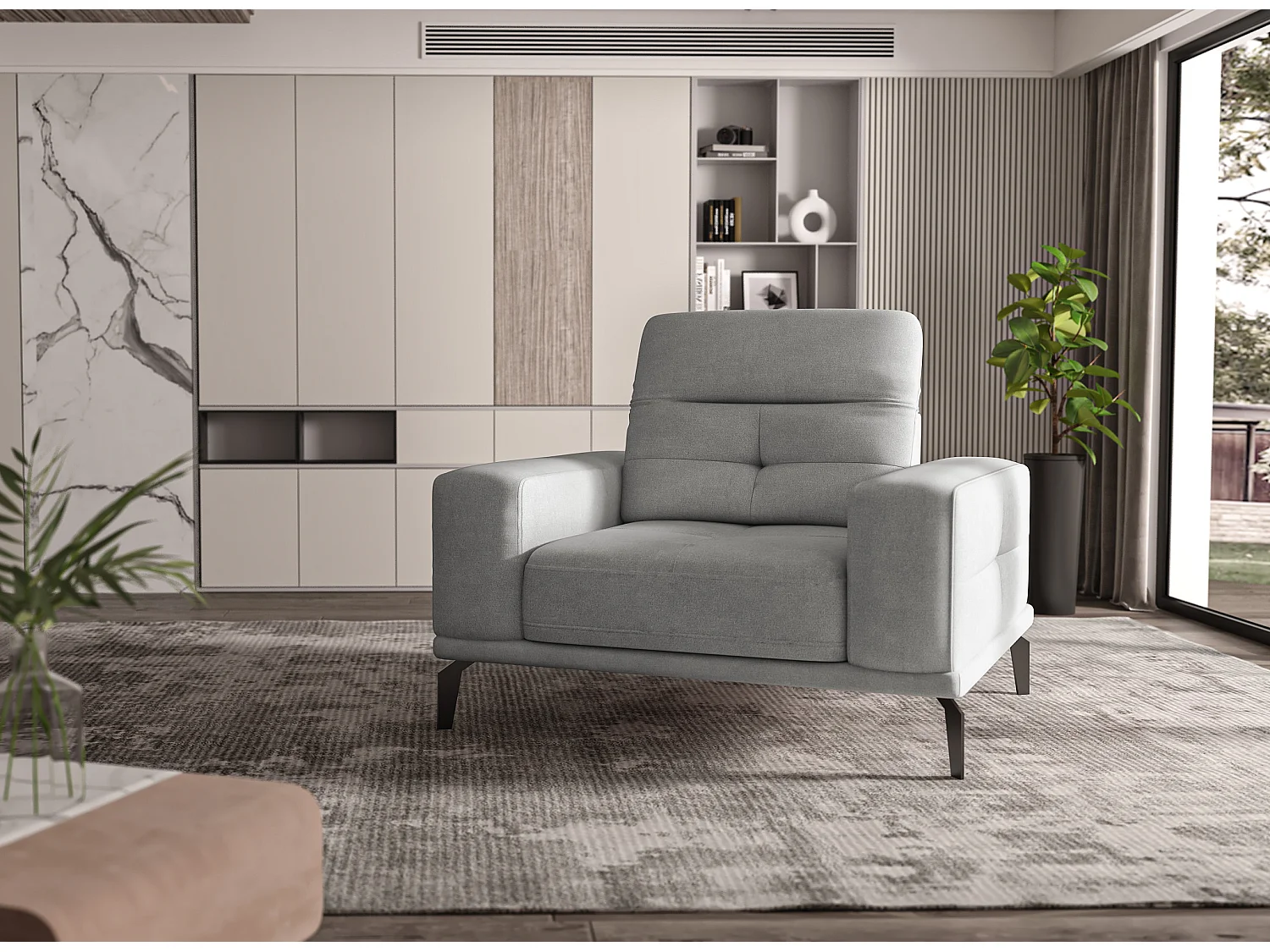 Fauteuil design tissu gris clair Torpille 125cm