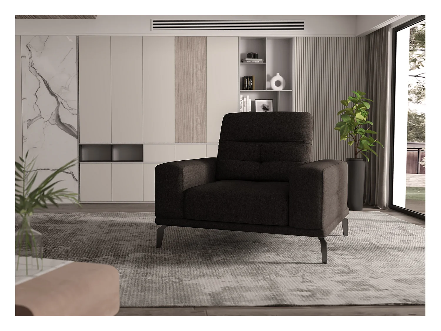 Fauteuil design tissu marron Torpille 125cm