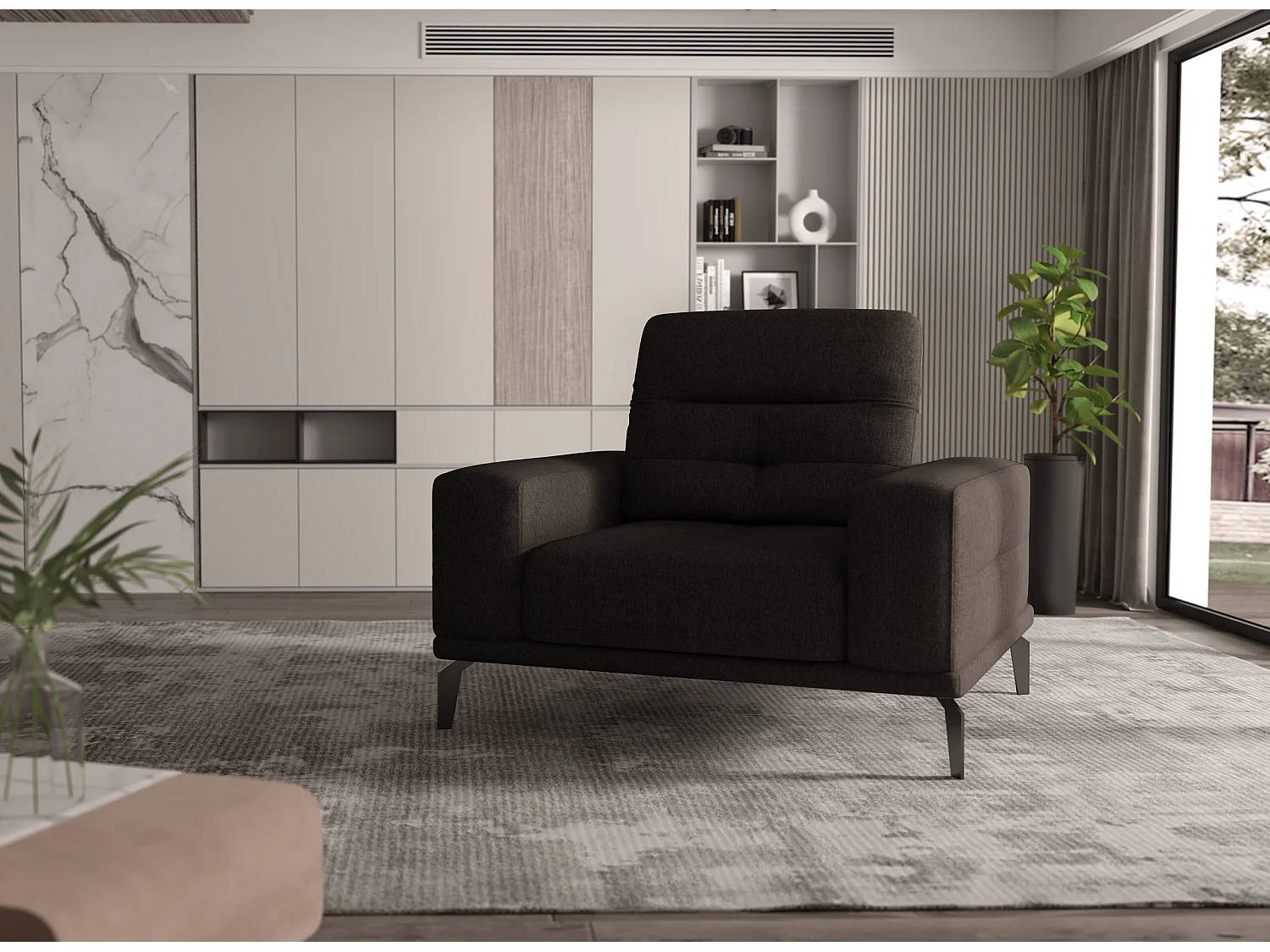 Fauteuil design tissu marron Torpille 125cm