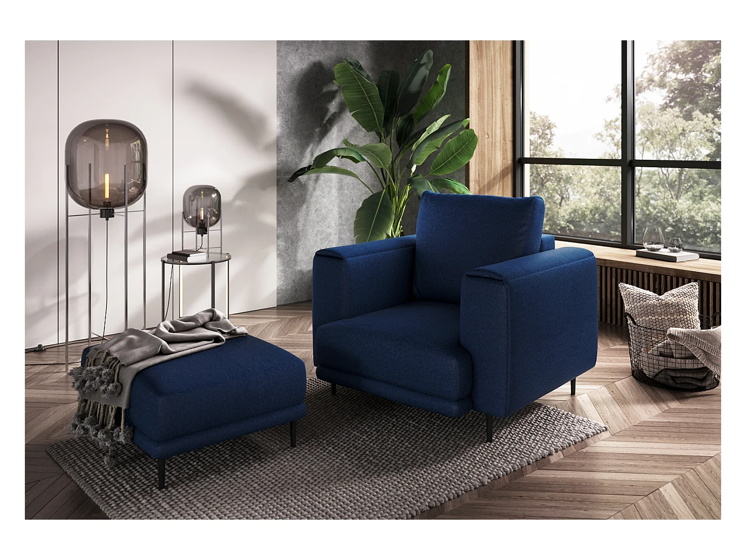 Fauteuil en tissu DAVINA – Élégance moderne et confort au quotidien-Bleu nuit