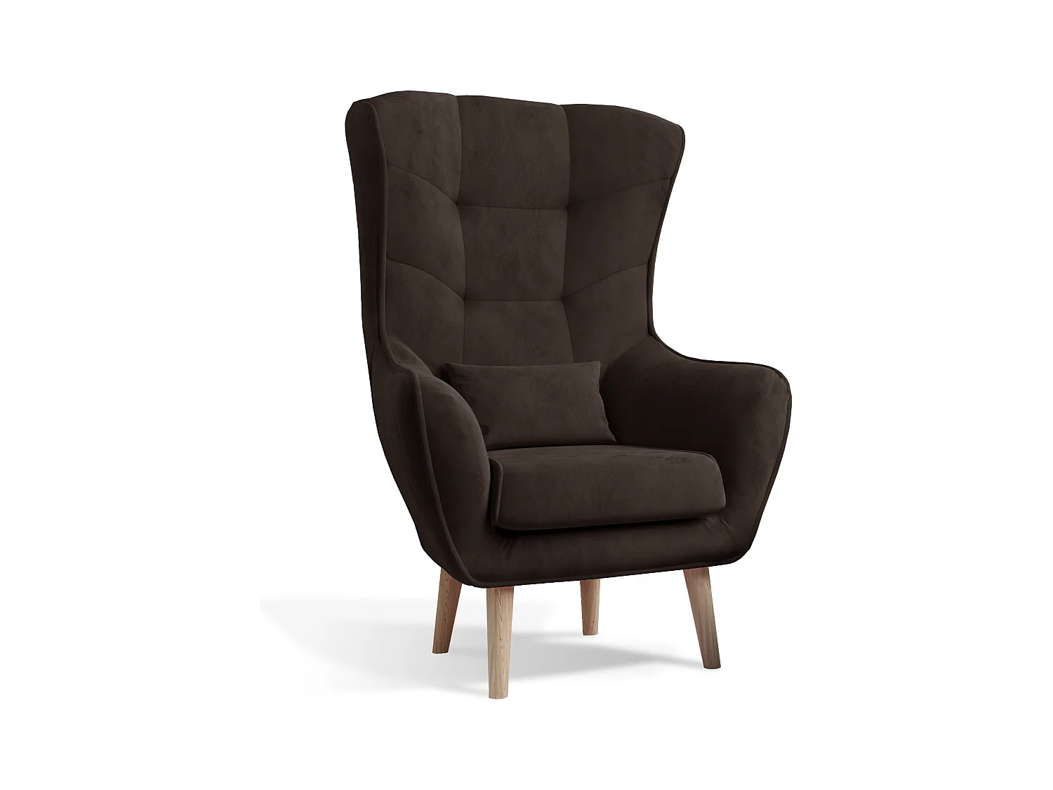 Fauteuil bergère velours marron capitonné Lazza 80cm