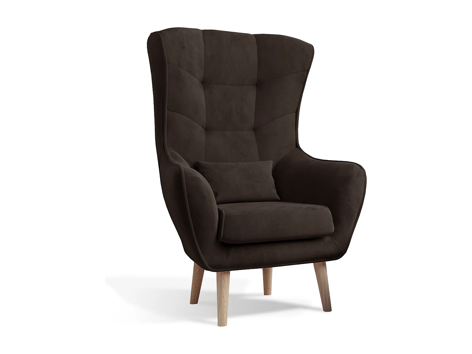 Fauteuil bergère velours marron capitonné Lazza 80cm