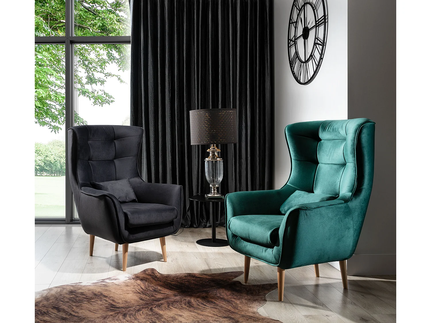 Fauteuil bergère velours marron capitonné Lazza 80cm