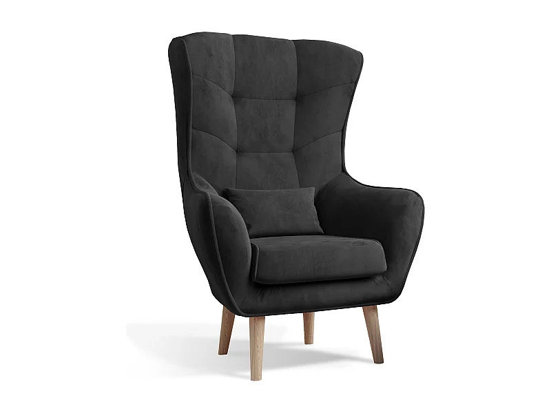 Fauteuil bergère velours anthracite capitonné Lazza 80cm